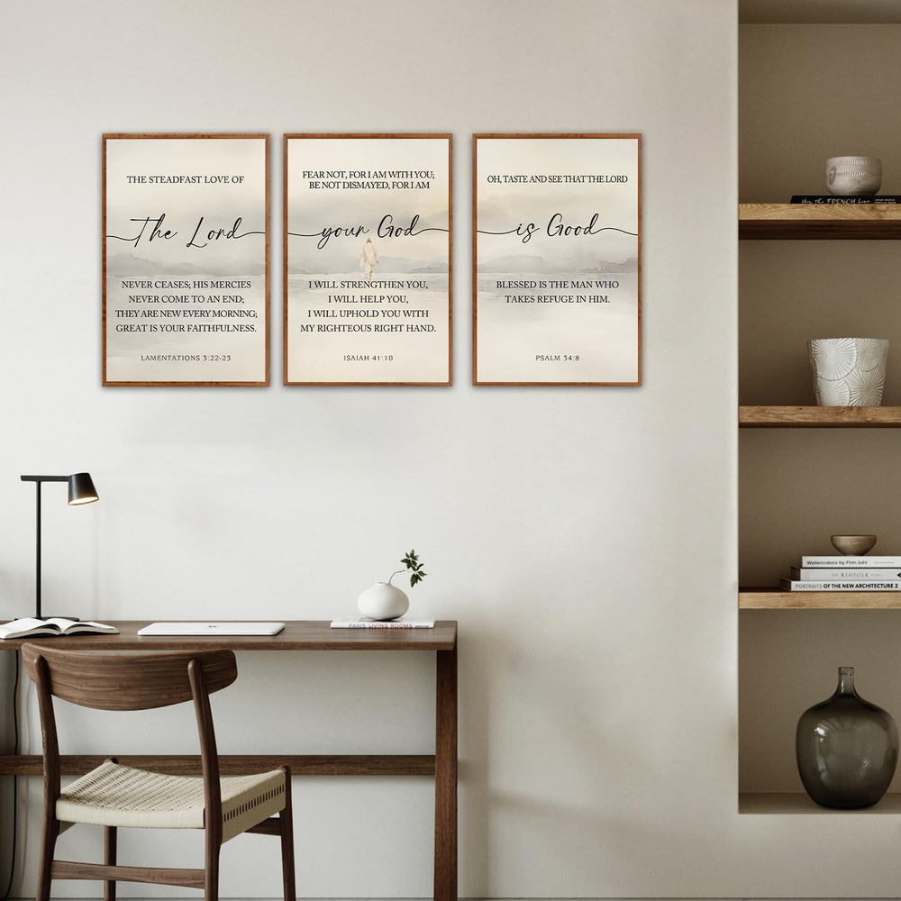 HLNIUC Christian Scripture Framed Wall Art Set of 3,The Lord Your God Is Good...