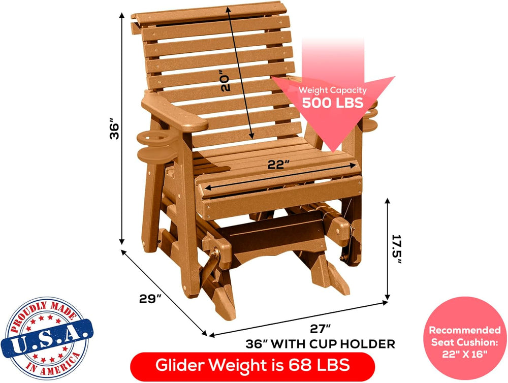 Amish Craftsmanship Made in USA 2FT Heavy Duty Poly Lumber Wood Porch Glider ...