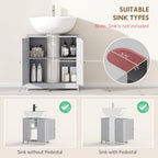 HOMCOM Under Sink Bathroom Cabinet, Pedestal Sink Storage Cabinet with 2 Doors, Shelf and U-Shape, Light Gray