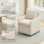 Rolling Dining Chair with Wheels, Upholstered Modern Single Armchair with Casters for Kitchen (4, Fabric Beige)