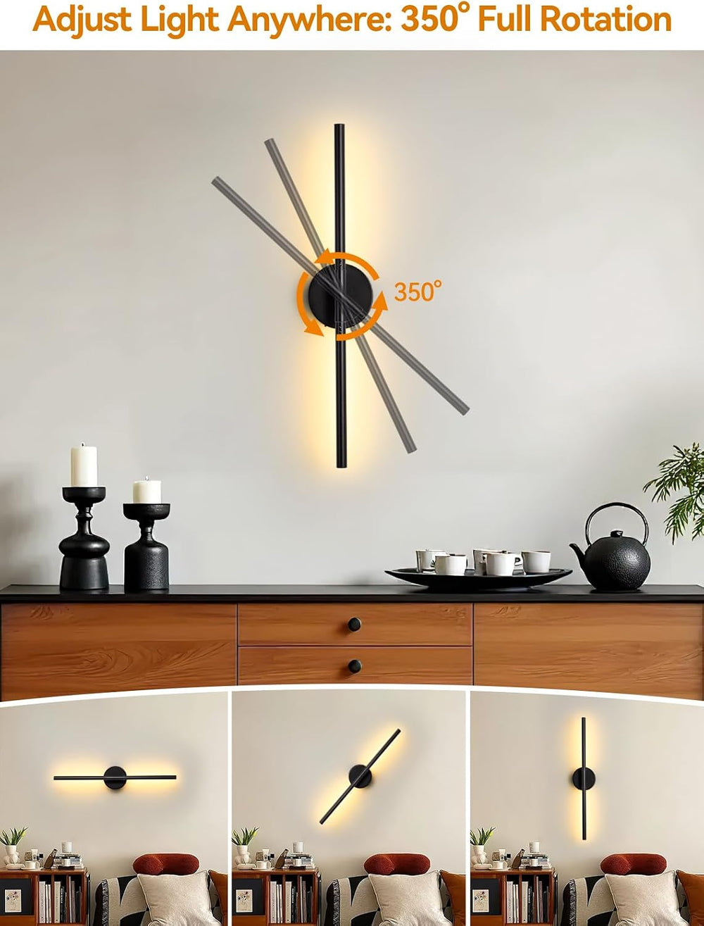 Battery Operated Wall Sconces Set of 2, Remote & Touch Control