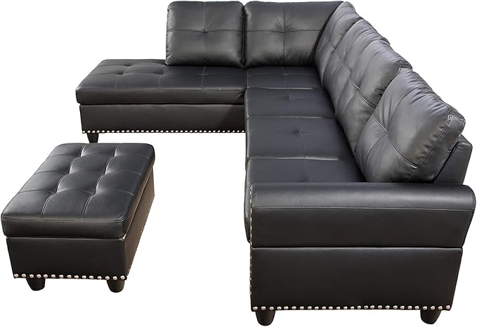 Evan Sectional Sofa or Couch with Ottoman for Living Room, Apartment, Bedroom, Office