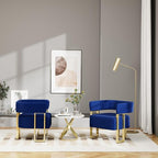 STHOUYN Modern Blue Velvet Dining Chairs Set of 4 with Gold Metal Legs, Mid Century Barrel Kitchen Chairs Set, Upholstered Accent Armchairs Dining Room Set, Living Room, Apartment (Blue, 4pcs)