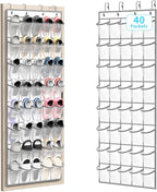 SAVERHO 40 Large Pockets Over the Door Shoe Organizer,Space-Saving Mesh Hanging Shoe Rack for Door Shoe Holder, Large Size 76.4" x 27.5" Ideal for Closet & Door Storage (White, 40 Pockets)