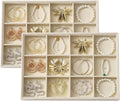 Large Velvet Jewelry Tray 2 Pack Stackable Jewelry Display Drawer Inserts Trays Organizer for Earring Bracelet Necklace Ring (Beige, 12 Grids)