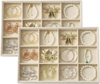Large Velvet Jewelry Tray 2 Pack Stackable Jewelry Display Drawer Inserts Trays Organizer for Earring Bracelet Necklace Ring (Beige, 12 Grids)
