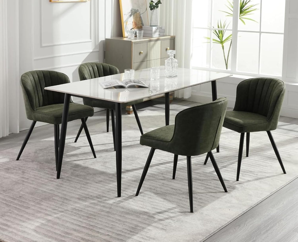 EALSON Modern Dining Chairs Set of 6, Upholstered Green Faux Leather Seater w...