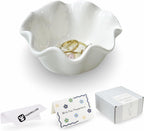 White Flower Jewelry Dish Tray, 3.85″ Lotus Ceramic Ring Holder, Cute Vanity Organizer Nightstand Bathroom Decor, Trinket Plate Dish Christmas Valentine's Mother's Day Birthday Gifts for Women (Plain)