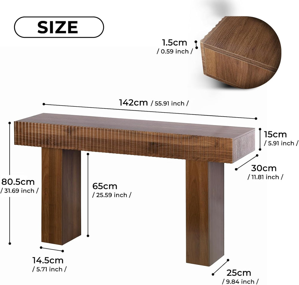 ZYBT 56" Fluted Console Table, Boho Vanity Desk Wooden Narrow Sofa Table...