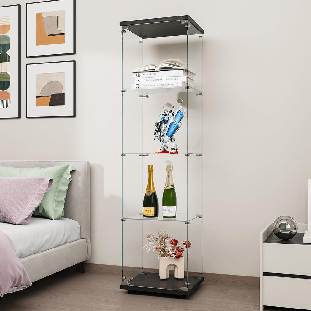 FANYUSHOW Tempered Glass Display Cabinet 4-Shelf Curio Cabinet with Security ...