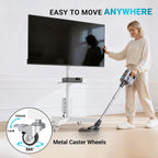 BONTEC Rolling TV Stand with Pegboard Storage for 32–65 Inch TVs, White | Height Adjustable Mobile TV Cart on Metal Wheels with Shelf & Cable Management,Holds up to 88 lbs, Max VESA 400x400mm