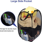 Larpur Popup Mesh Laundry Basket, Collapsible and Portable Clothes Washing Laundry Hamper with Reinforced Carry Handle (Black 2pcs)