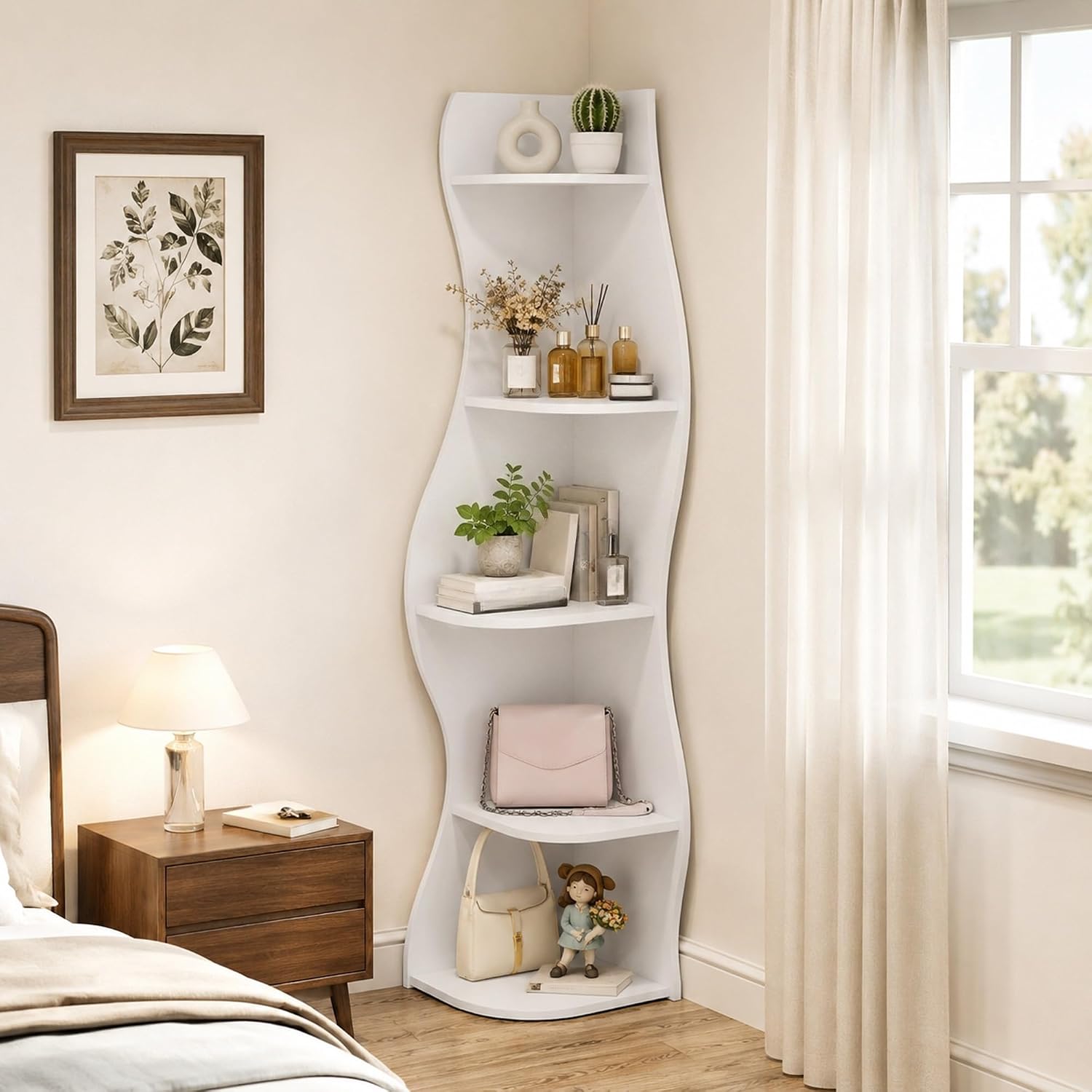5-Tier Corner Shelf, Space-Saving Storage for Living Room