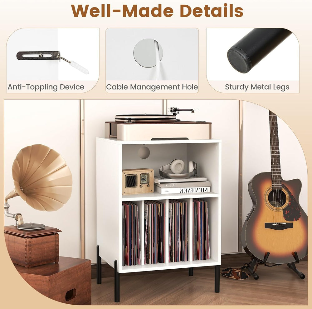 Tangkula Record Player Stand, Turntable Side Table Nightstand w/Charging Stat...