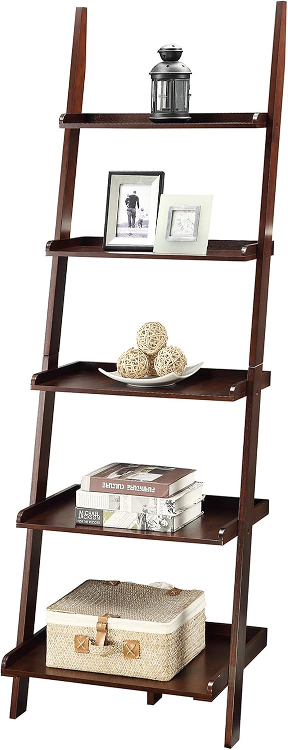Convenience Concepts 5 shelves, American Heritage Bookshelf Ladder, Espresso, 72.75" x 25"