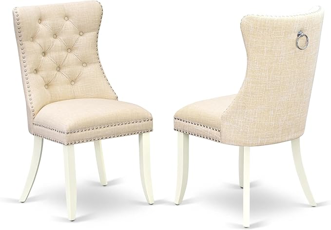 East West Furniture LGDA9-LWH-32 9 Piece Dining Table Set Includes a Rectangle Kitchen Table with Butterfly Leaf and 8 Polyester Fabric Padded Chairs, 42x84 Inch, linen white