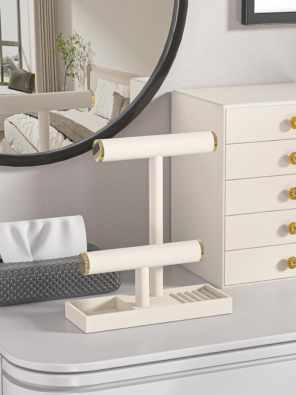 Bracelet and Necklace Holder,Velvet Jewelry Necklace Display Organizer Stand,bracelet Holder for Selling,Bracelet and Necklace Storage Tree (Style 2（Beige+ Metal lid）)