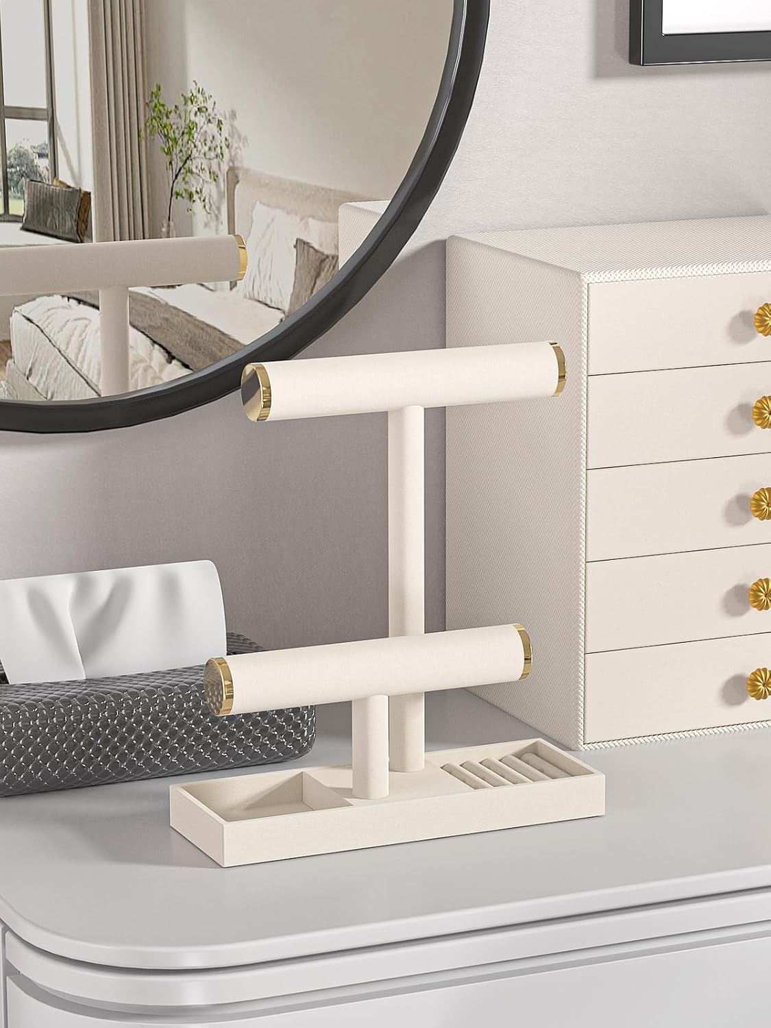 Bracelet and Necklace Holder,Velvet Jewelry Necklace Display Organizer Stand,bracelet Holder for Selling,Bracelet and Necklace Storage Tree (Style 2（Beige+ Metal lid）)