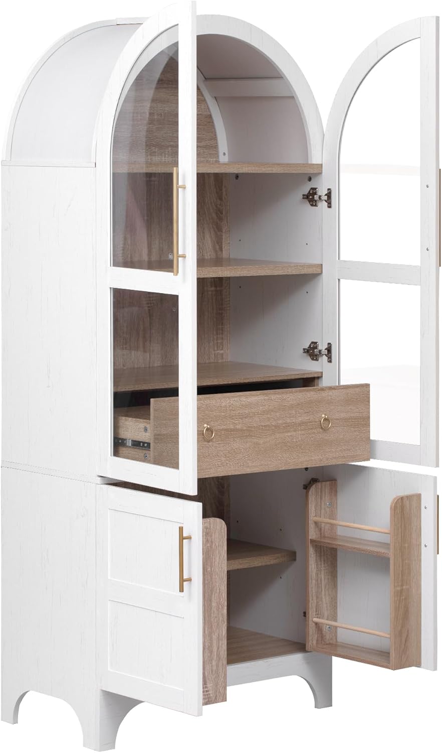 71" Tall Arched Farmhouse Pantry Cabinet with Adjustable Shelves & G...