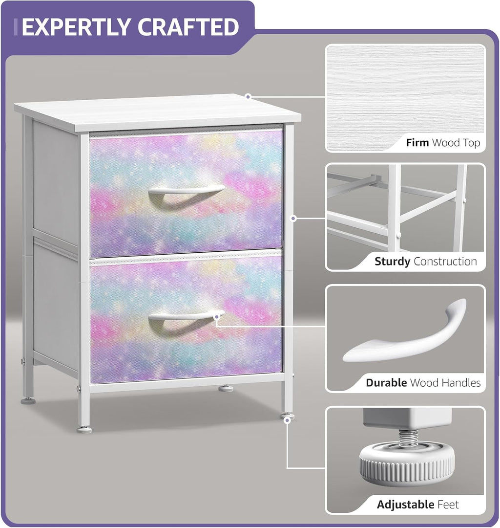 Sorbus Nightstand with 2 Drawers - Kids Bedside Furniture End Table Night Stand - Steel Frame, Wood Top & Easy Pull Fabric Bins - Dresser & Chest for Home, Bedroom Accessories, Office & College Dorm
