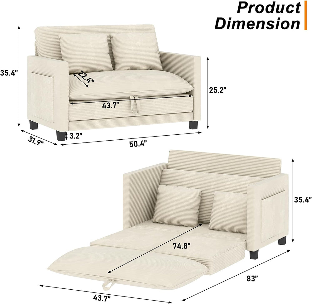 XVD 51 Inch Convertible Sofa Bed Sleeper with Storage Pockets & 2 Pillows...