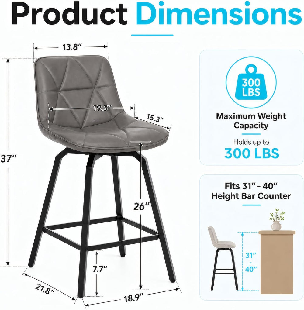 26" Counter Height 360° Swivel Bar Stools Set of 3, Triangular Pattern F...
