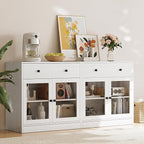 TUSY 71" Large TV Stand Set - TV Entertainment Center for TVs up to 65", Media Center with Tempered Glass Doors and Drawer, TV Hutch with Bookshelves for Living Room (White, BFFB)