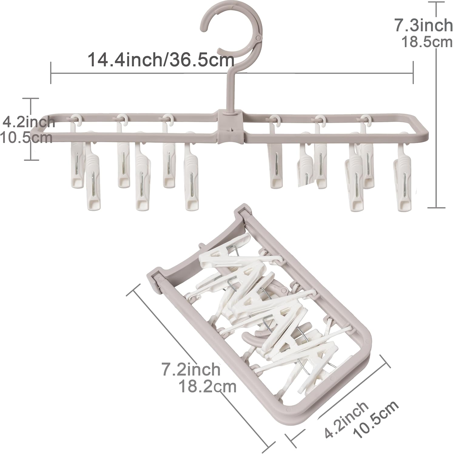 Foshine Clothes Drying Racks 2 Pack Small Folding Portable Underwear Hangers with 12 Clips 360° Rotatable Hook for Socks Drying Towels Bras Baby Clothes Gloves Plast 3 pcs Traceless Hook.