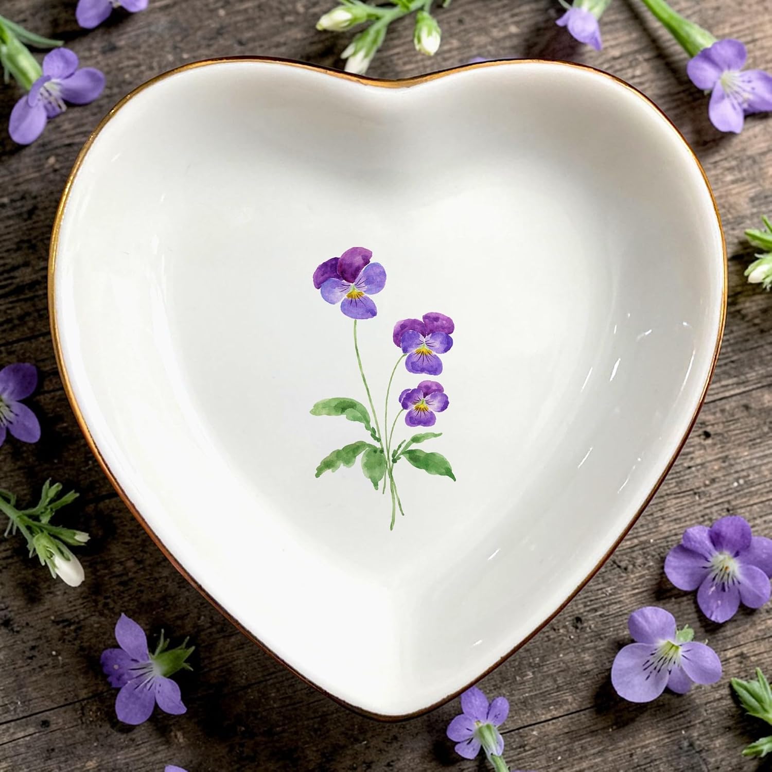 Birth Month Flower Ring Jewelry Dish Tray-Floral Ring Holder for Hippie,Nature,Pace-Birthday Gifts for Mom,Mother-in-law,Step Mom,Aunt,Grandma,Sister,Friends (2 - February (Viole))