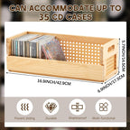 CroBlissful 2 Set Wooden CD Storage Box Holder Shelf with Carrying Handles, Rattan Design Cassette Tape Display Racks Organizer Shelf for Movie Cases, DVDs, Each Set Can Store up to 36 Pcs CDs