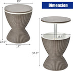 Giantex Outdoor Ice Cooler Side Table with Adjustable Height, 8 Gal Beverage Bucket with Drain Plug, Rattan Patio Bar Table for Poolside, Deck, BBQ & Backyard Parties