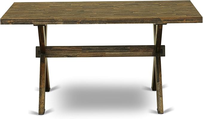East West Furniture X777FL716-7 7 Piece Dining Room Table Set Consist of a Rectangle Dining Table with X-Legs and 6 Dark Khaki Linen Fabric Upholstered Chairs, 40x72 Inch, Multi-Color
