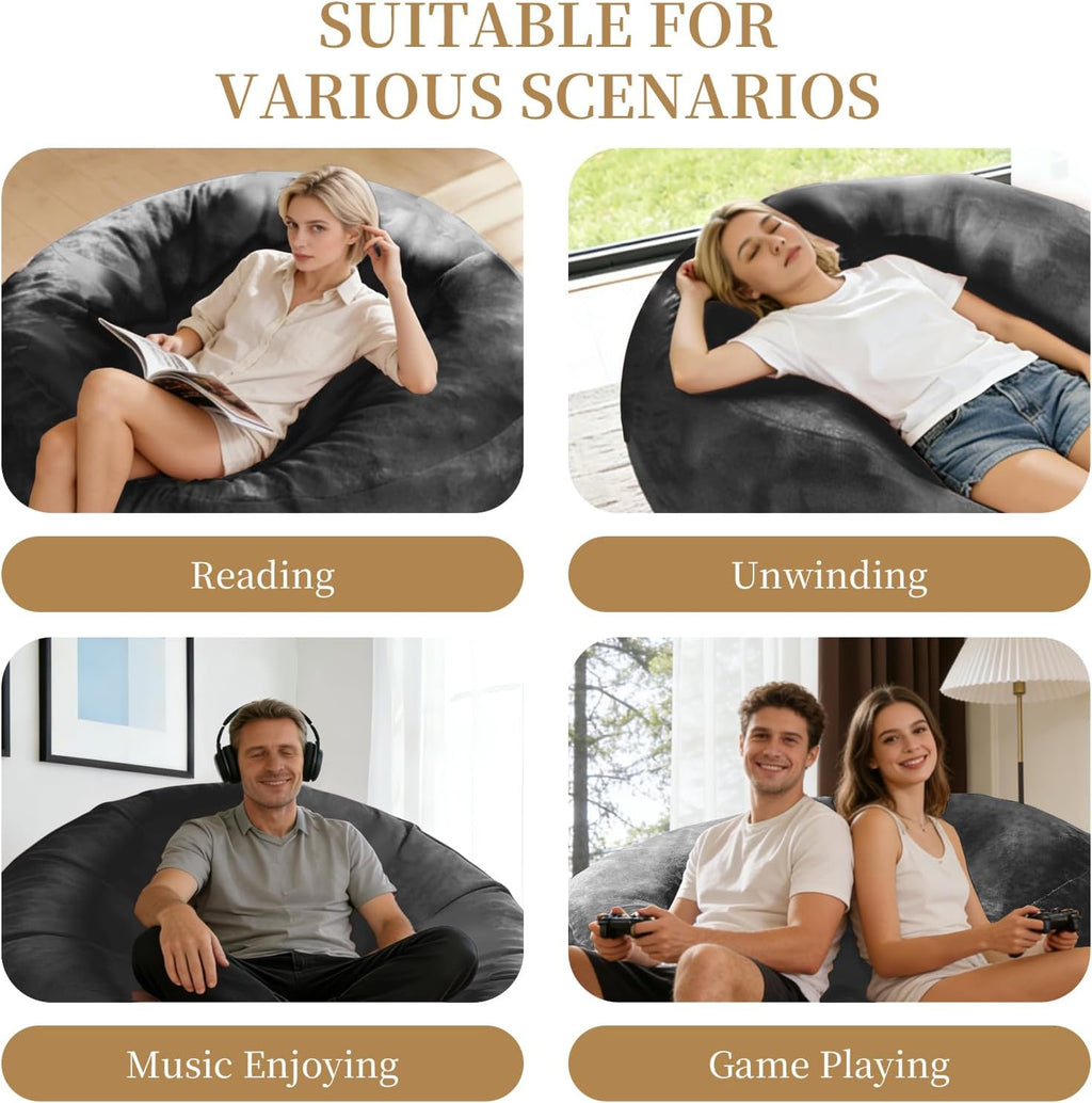 Combet Big Bean Bag Chairs for Adults, Bean Bag Chair with Filler Memory Foam Chair Super Soft Plush, Living Room Furniture, Suitable for Bedrooms, Comfy Lounge Reading Chairs, 4FT Darkgrey