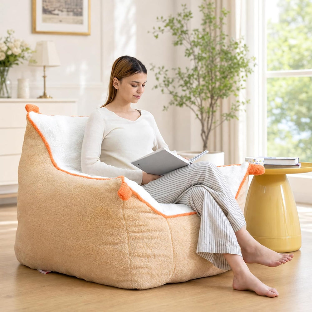 Bean Bag Chair with Armrests & Ottoman, Cozy Chaise Lounge for Teens | So...