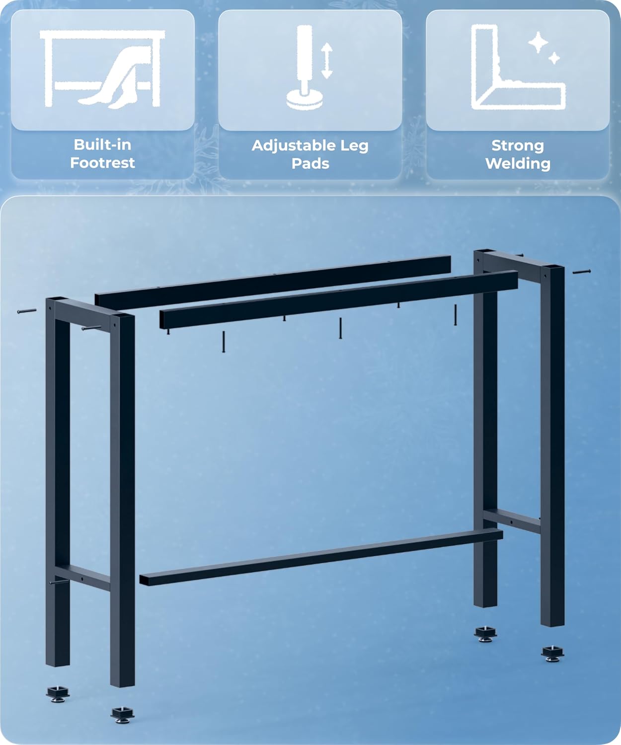 51 Inch Bar Table, Bar Height Pub Table, Water-Resistant Counter Height Table, Rectangular High Top for Kitchen & Dining Living Room, Black Metal Frame & Easy to Set Up, Black