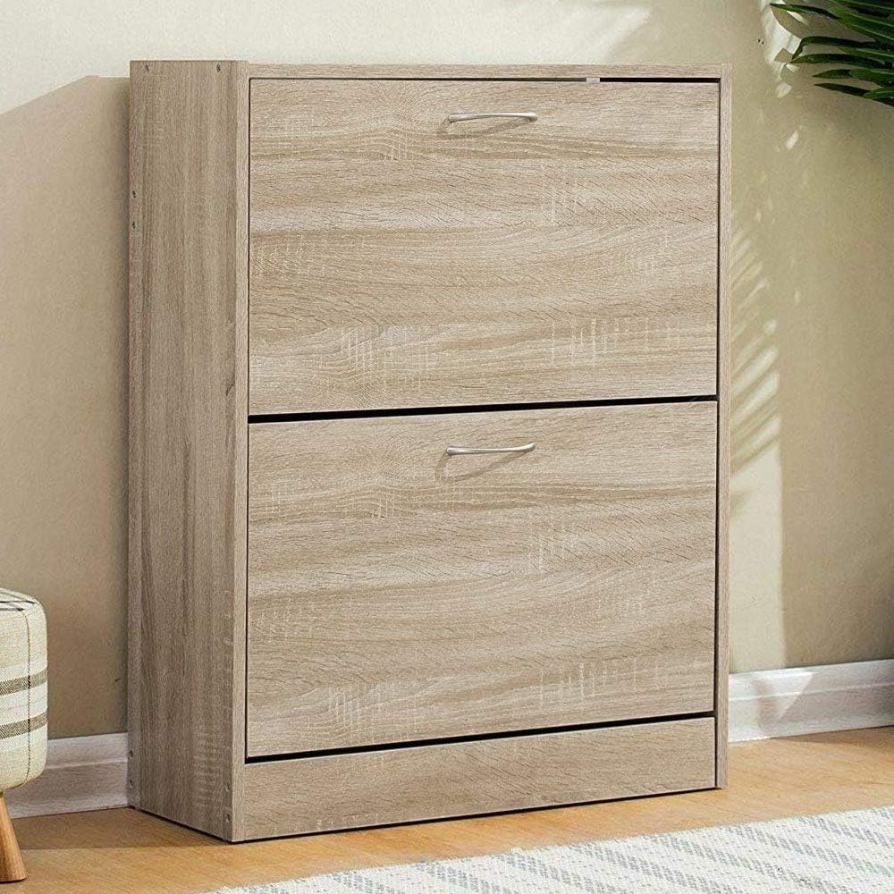 BAKAJI Shoe Rack Space Saving Melamine Wood with 2 Folding Doors and Double D...