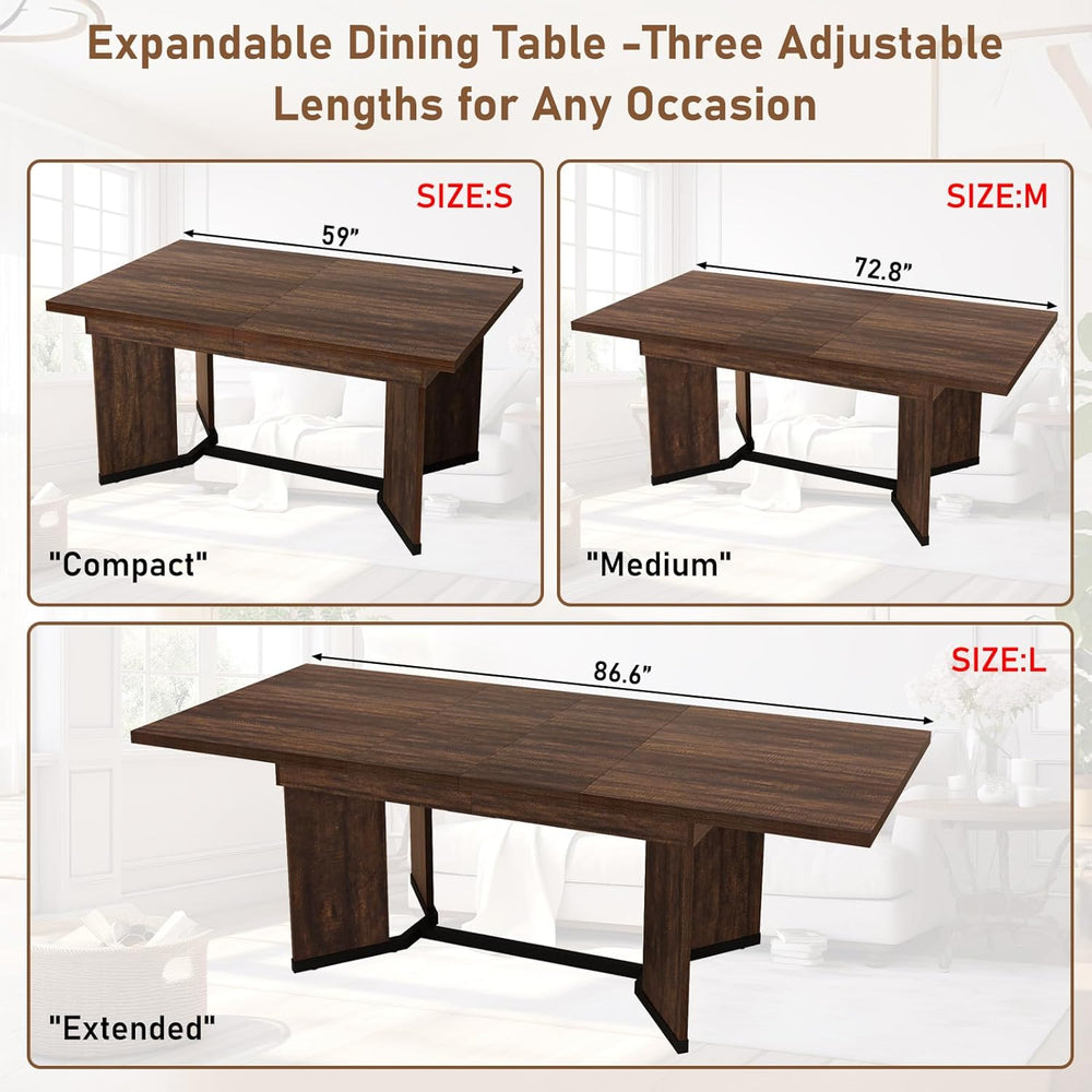 86 in Extendable Dining Table for 6 8 10 People,59"-86" Farmhouse R...