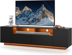 WLIVE LED TV Stand with Large Storage Cabinet, Modern Entertainment Center for 55/60/65/70/75 Inch TVs, Sturdy TV Console for Living Room, Bedroom,Rec Room(Black)