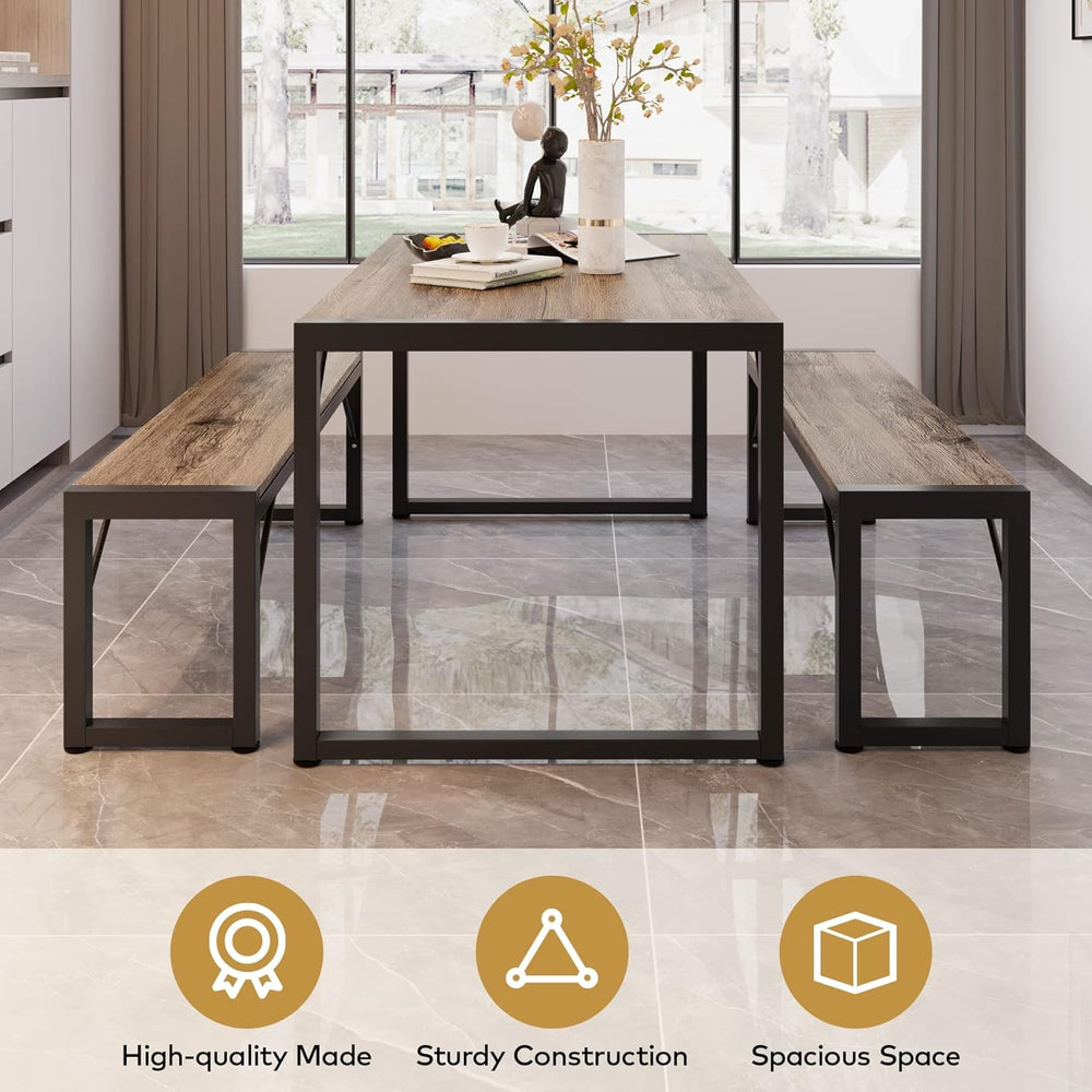 Gizoon 45.5" Dining Table Set for 4, Kitchen Table with 2 Benches Grey |...