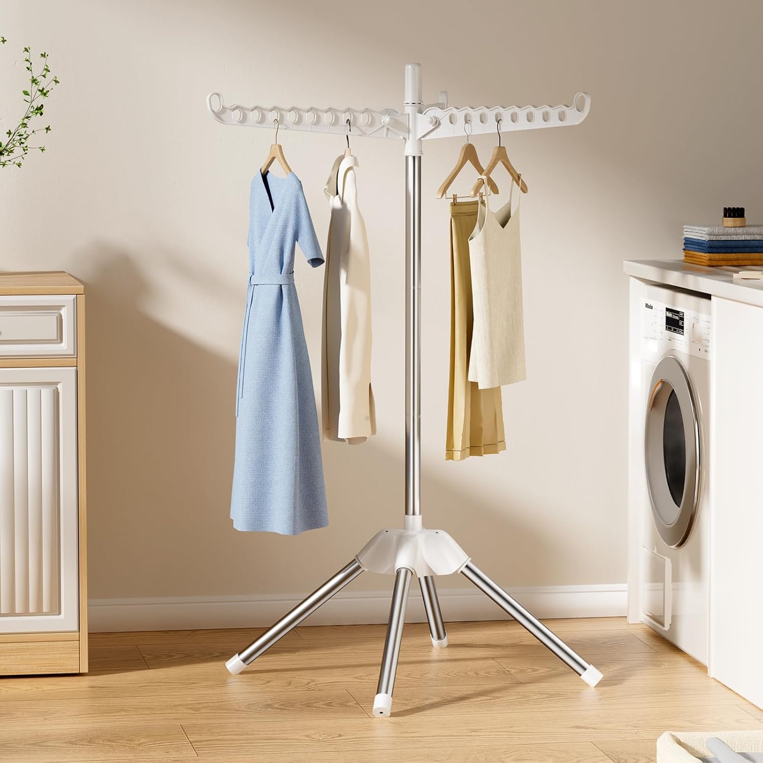 Abiglifty Rotatable and Foldable Clothes Drying Rack, Space Saving Free Standing Laundry Drying Rack for Indoor, Balcony, 1 Layer