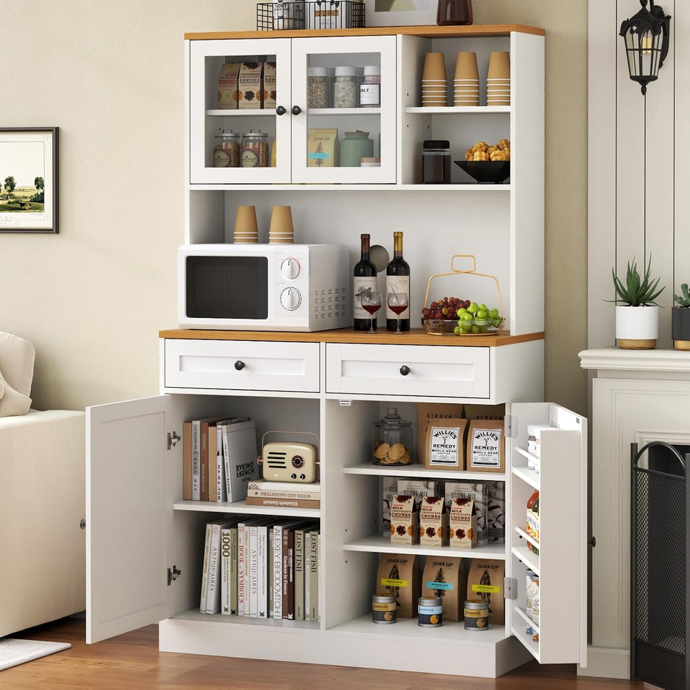 Tall Kitchen Pantry Cabinet, Modern Kitchen Hutch with Microwave Stand | Pant...