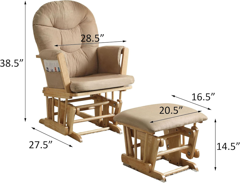 Taupe and Natural Oak 2 Pcs Glider Chair and Ottoman Set