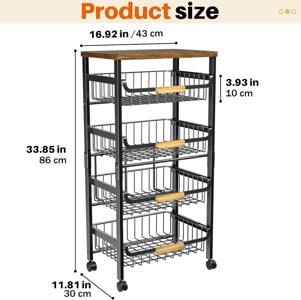 5-Tier Rolling Utility Cart, Kitchen Storage Cart with Wheels, Large Capacity...