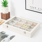 Coward Jewelry Organizer Box, Beige Velvet 12 Grids Bracelet Bangle Necklace Jewelry Display Tray Case with Transparent Glass Lid for Home Drawer Desk or Store Selling Show