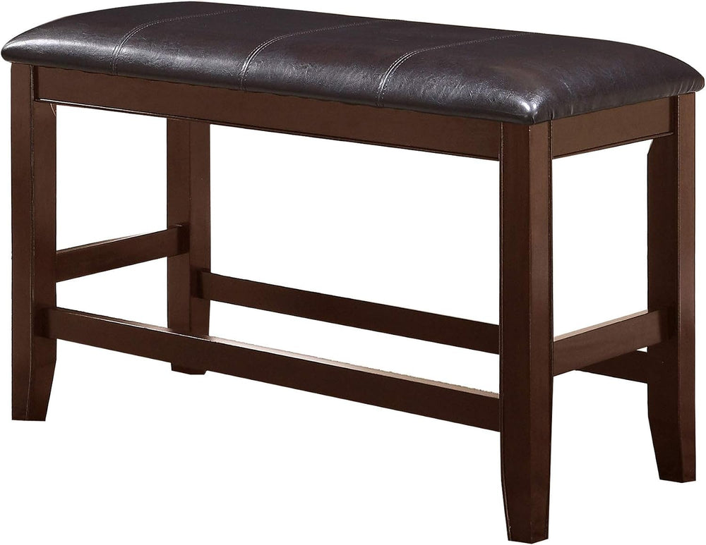 Wooden Counter Height Bench with Cushioned Leatherette Seat, Solid Wood Frame...