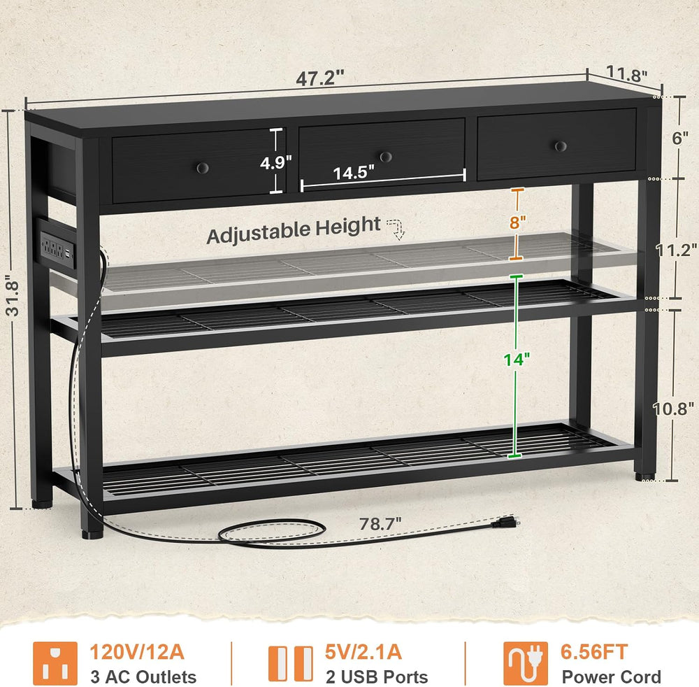 Ecopriso 47'' Entryway Table with Outlets and USB Ports, Console Tabl...