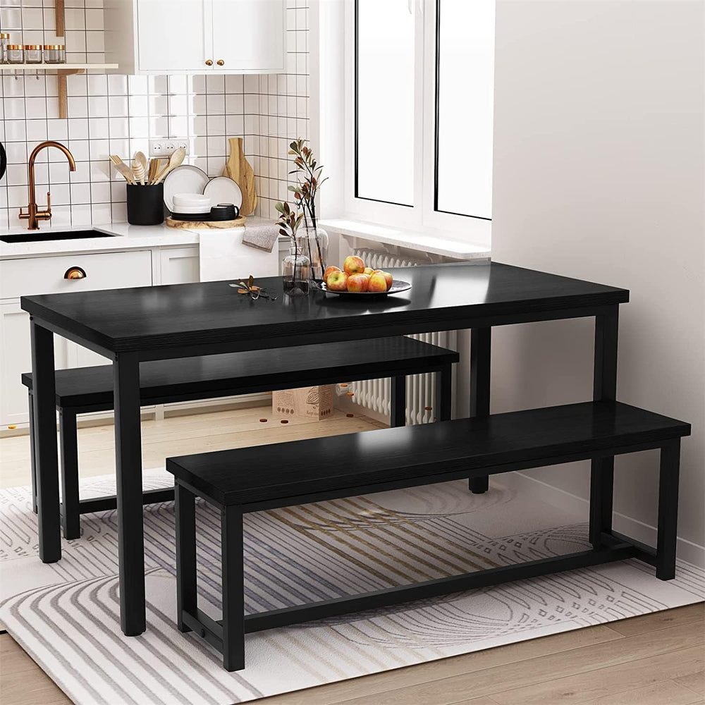 Dining Room Table Set with 2 Benches, Farmhouse Dining Table Set for 4-6, Woo...