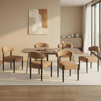 VKNOW Wooden Dining Chairs Set of 2, Modern Upholstered Dining Room Chairs with Black Rubberwood Legs and Curved Backrest, Fabric Kitchen Chairs for Dining Room, Orange(Black Legs)