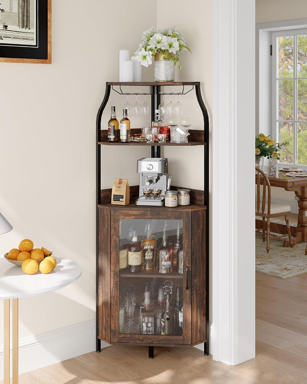 Garvee 68-Inch Corner Bar Cabinet with LED Lights and Outlet, Freestanding Wi...