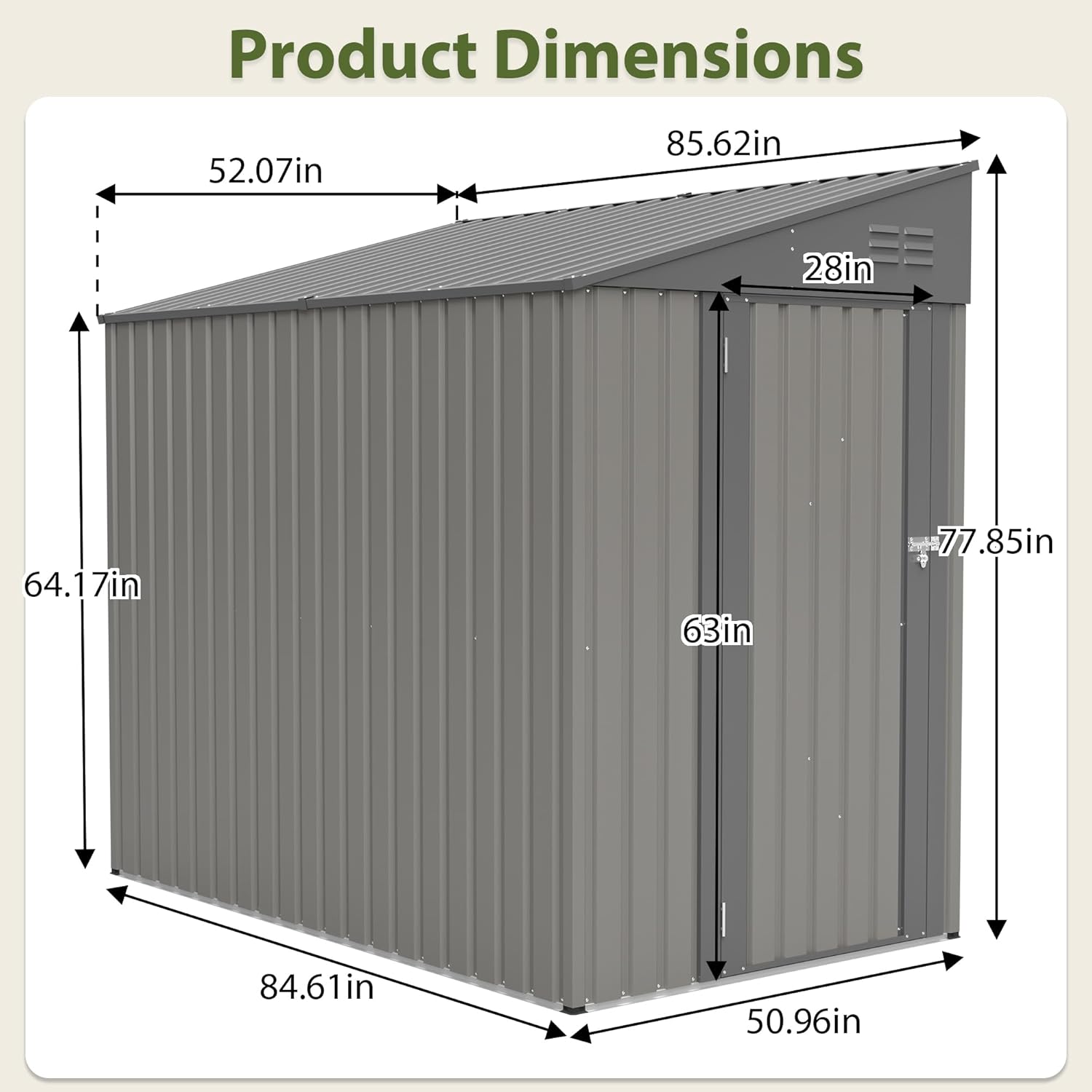 4x7 FT Outdoor Storage Shed,Lean to Lockable Metal Garden Shed Steel with Reinforced Beams,All Weather Waterproof Storage House W/Lockable Door&2 Air Vents,for Backyard,Patio,Lawn,Garden,Gray